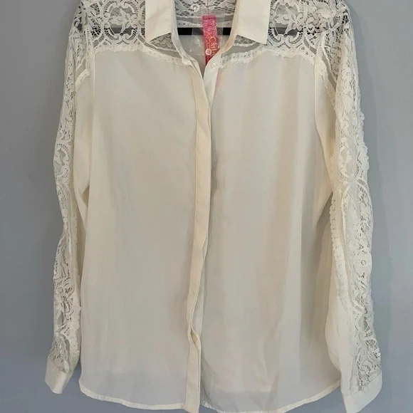 catherine Malandrino Long Sleeve Lace Button Down Blouse - Picture 9 of 9